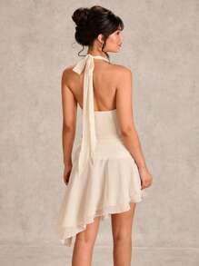 SHEIN BAE Women's 2pcs White Summer Elegant Set: V-Neck Ruched Front Tank Top & Asymmetrical Hem Slit Skirt, Suitable For Vacation, Party, Date - Apricot - View 2