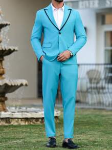 Manfinity Mode Plus Size Navy Blue Business Suit Set, Blazer & Pants S For Men Prom Suit Men Pants  Suits For Men Prom Suits For Men - Cadet Blue - View 3