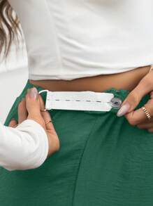 SHEIN Adjustable Waist Solid Color Loose Maternity Palazzo Pants, Casual - Green - View 3