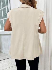 Flirla Plus Size Women British Style Lapel Collar Sleeveless Casual Top - Apricot - View 2