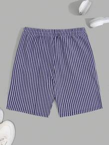RueChic Men Stripe Printed With Drawstring And Pocket Regular Short - Navy Blue - View 3