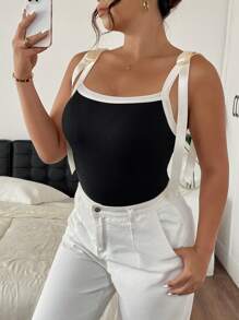 SHEIN Frenchy Camiseta sin mangas para mujer de talla grande con bloqueo de color, de moda