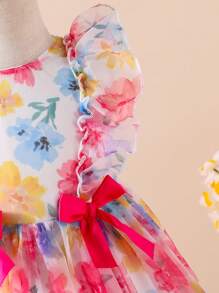 SHEIN Vestito di tulle da principessa con grandi occhi cartoni animati, di colore verde fluo, per bambine da 0 a 3 anni, casual e divertente per uso quotidiano