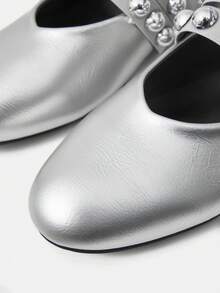 MOTF PREMIUM Zapatos casuales de mujer con puntera redonda plana para otoño - Plateado - Ver 5