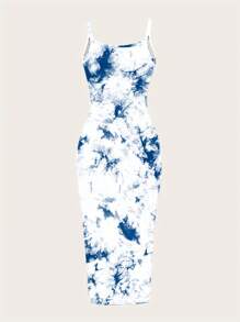 SHEIN EZwear Women Casual Tie-Dye Pattern Minimalistic Full Length Slip Dress, Slim Fit Summer Dress Woman Dress Women Dresses Vacation  Summer Dresses For Women Women Midi Dresses