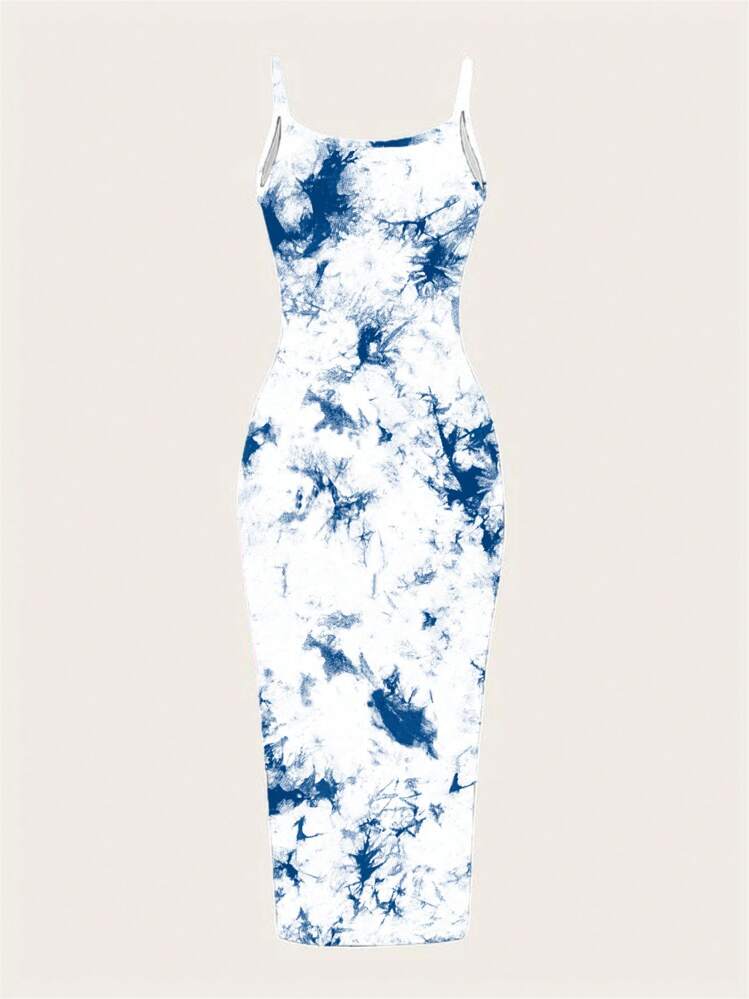 SHEIN EZwear Women Casual Tie-Dye Pattern Minimalistic Full Length Slip  Dress, Slim Fit Summer Dress Woman Dress Women Dresses Vacation Summer  Dresses For Women Women Midi Dresses Suitable For Going Out Chic