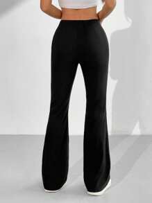 SHEIN EZwear Pantalones de mujer con diseño de brida en la cintura, unicolor, estilo acampanado, pantalones casuales