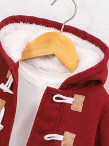 SHEIN Baby Boys' Hooded Mid-Length Woolen Coat With Thermal Lined
