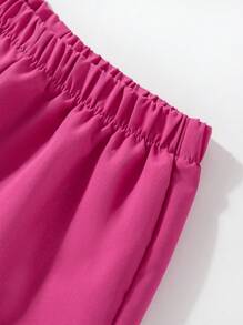 SHEIN 2pcs/Set Young Girl Summer Fashionable Floral Pattern Cargo Pants Set - Rose Red - View 5