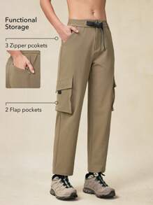 OutZeal Damen Outdoor Hose in Unifarbe, wasserabweisend, dehnbar, Nylon, verjüngt geschnitten, Sporthose für Frühling und Sommer - Khaki - Übersicht 3