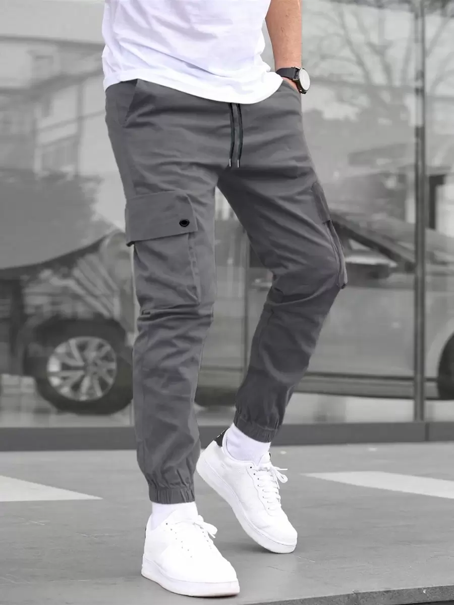 Manfinity Homme Loose Men's Flap Pocket Casual Pants Casual Pants For Men Men Clothing Men Pants Casual Men Pants Men Clothes Men Pants - Dark Grey - View 1