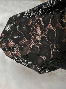 SHEIN LUNE 大码女式透明蕾丝边衬衫 - 黑色 - 查看 8