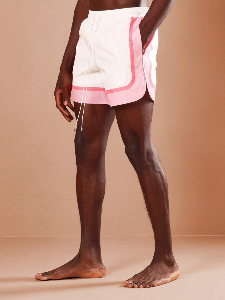 SUMWON Pantalones cortos deportivos premium para hacer surf, estilo retro con diseño de bloques de color, cómodos para el entrenamiento y deportes acuáticos de verano