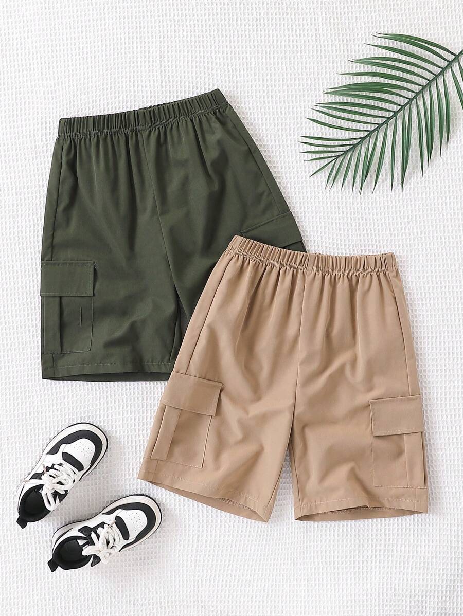 2pcs/Set Tween Boy Casual Street Style Daily Wear Shorts - Multicolor - View 1
