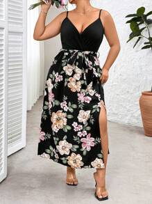 SHEIN Clasi Plus Size Women Floral Print Patchwork Sleeveless Dress - Multicolor - View 6