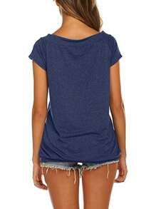 INAWLY 女士纯色不对称领口短袖休闲百搭 T 恤