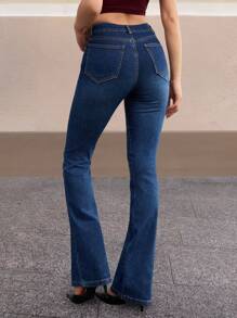 EURMUSE Jeans feminino minimalista da moda, adequado para o verão - Lavagem Média - Ver 2
