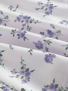 SHEIN MOD 女士方领荷叶边前系带碎花连衣裙 - 彩色 - 查看 4