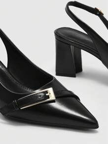 CUCCOO BIZCHIC Nuevos zapatos de vestir para mujer con punta afilada y tacón cuadrado, con lazo, bloqueo de color y decoración de remaches, elegantes y de moda con tacones altos