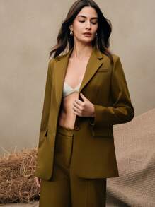 Anewsta Business Casual "Oldmoney" Women 2Pcs Suit Set, Blazer Jacket + Straight Leg Pants, Maillard Color Tone