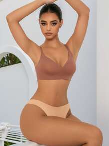 Women's Apricot Backless Plain Casual Comfy Bra High Stretch Lingerie - Apricot - View 5