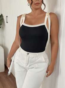SHEIN Frenchy Camiseta sin mangas para mujer de talla grande con bloqueo de color, de moda