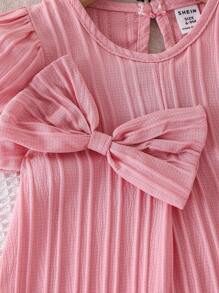 Baby Girls 2024 New Summer Cute Princess Style Dress (With Bow) - Pink - View 6