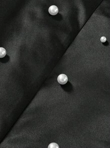 SHEIN MOD 女士黑白撞色露肩珍珠缀饰连衣裙