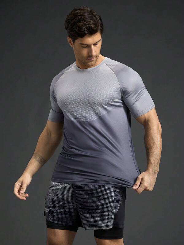 Manfinity Sport Polished Men's Contrast Color Insert Round Neck Sports Short Sleeve T-Shirt