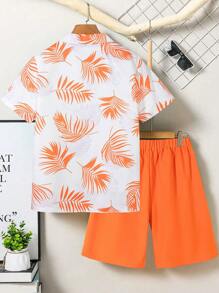 Casual Cool Teenage Boys Long Sleeve Hoodies And Pants Suit, School, Campus, College - Orange - View 2