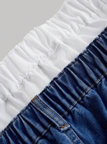 SHEIN MOD MOD Plus Size Women's White Waist Wide Leg Blue Denim Jeans,Summer For Women,Graduation Jeans,Country Concert,Brunch For Women,Old Money Style Women,Cowgirl,Cowboy For Women,Rave,Old Money Style Baggy Jeans Woman Baggy Low Rise Jeans Low Rise Jeans Baggy - Medium Wash - View 4