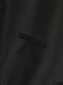 CosyJoli 大码女式无袖蝴蝶结 V 领设计休闲白色衬衫，时尚百搭日常穿着 - 黑色 - 查看 5