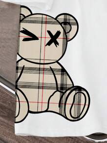 Manfinity Hypemode Men's Cartoon Bear Graphic Round Neck Short Sleeve Casual T-Shirt - White - View 6