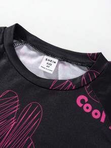 SHEIN 2pcs/Set Young Girl Summer Fashionable Floral Pattern Cargo Pants Set - Rose Red - View 3