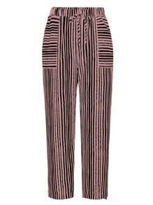 SHEIN LUNE Pantalones rectos informales de diseño de rayas con cordón y bolsillo en talla grande - Rosa vieja - Ver 5