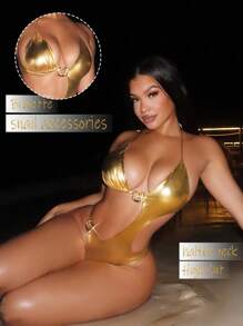 Swim SXY 女士时尚手工面料吊带性感镂空 + 时尚金属连接器连体泳衣，适合夏季海滩度假