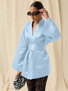 SHEIN X ELOISA & ORSON COSMINA Vestido elegante de mujer con escote en V y mangas abullonadas