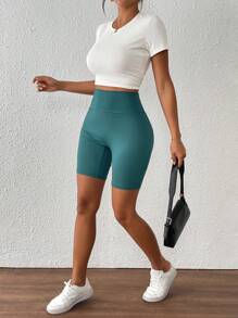 Chiquease Women's Simple Solid Color Casual Midi Shorts, Suitable For Summer, Workout Set Short Outfits For Women