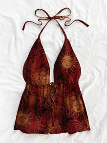 Soleia 女士休闲露背系带背心，佩斯利印花，适合度假、音乐节、夏季