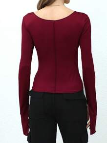 W-SY2503 Women Openwork Blouse, 210 Mulberry Silk Fall Cloth For Women - Burgundy - View 2