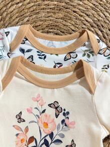 Loomiva Newborn Baby Boy/Girl 2pcs Set Soft Knitted Butterfly Pattern Contrast Color Round Neck Short Sleeve Bodysuit