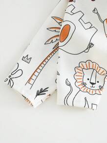 Cozy Pixies 2pcs Baby Boy Snug Fit Pajamas Set, Cartoon Animal Graphic Soft Knit Round Neck Short Sleeve Top And Elastic Waist Long Pants - White - View 3