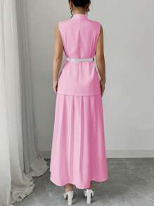 Elenzga Costume composé d'une veste blazer décontractée et élégante et d'une jupe plissée