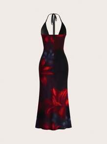 SHEIN ICON Elegant Sexy Floral Print Deep V Neck Backless Dress - Multicolor - View 13