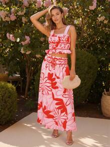VALERIA GALIPOLI Top corto con detalle de volantes y moño, con estampado floral rosa, de diseñador. Top pastel primaveral para mujeres para festivales, raves y vestidos de playa con estampado floral tropical - Multicolor - Ver 10