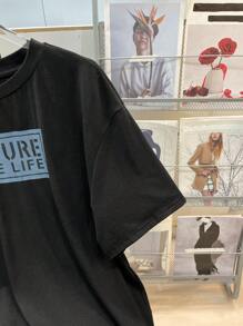 SHEIN 2pcsTeenboy Casual Versatile Comfortable Cost-Effective Casual Monogrammed Crew Neck T-Shirt And Gym Shorts Set;Suitable For Spring, Suitable For Spring/Summer Outing, Spring - Blue - View 7