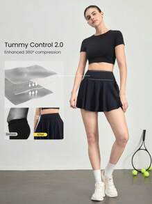 GLOWMODE 4.5 英寸吸汗速干收腹超高腰半身裙带侧袋防滑抓地日常休闲装 - 黑色 - 查看 2