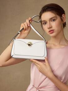 MOTF PREMIUM CONTRAST PIPING FLAP SHOULDER BAG - White - View 6