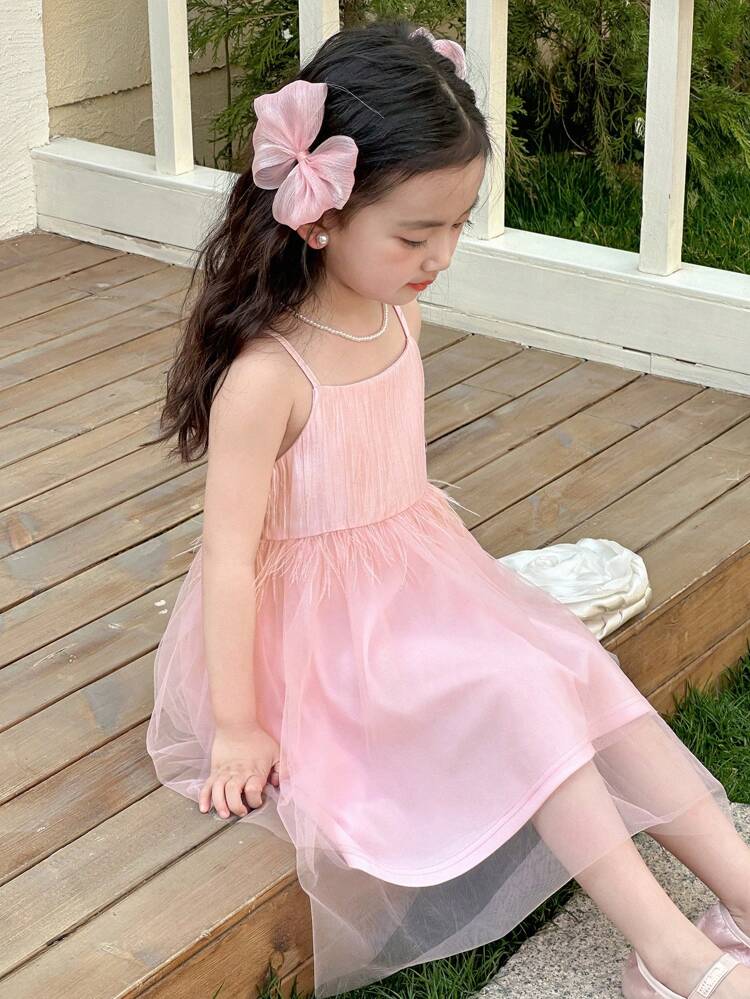 Young Girls Summer Strap Mesh Splice Dress