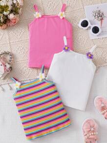 SHEIN 3 件套少女纯色针织休闲吊带背心套装 - 彩色 - 查看 2